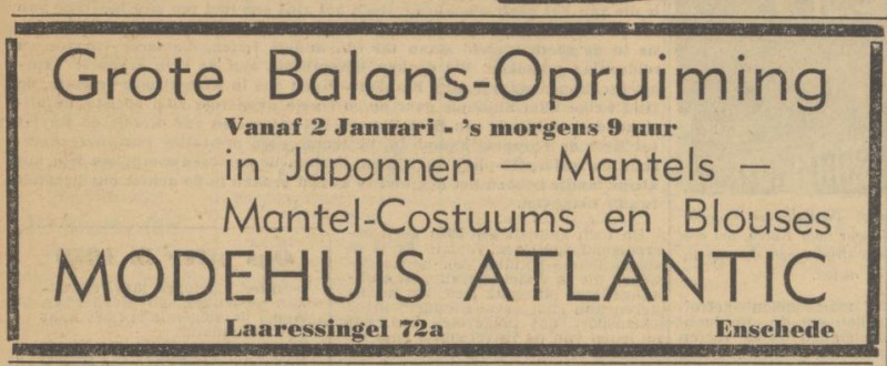 Laaressingel 72a Modehuis Atlantic advertentie Tubantia 30-12-1950.jpg
